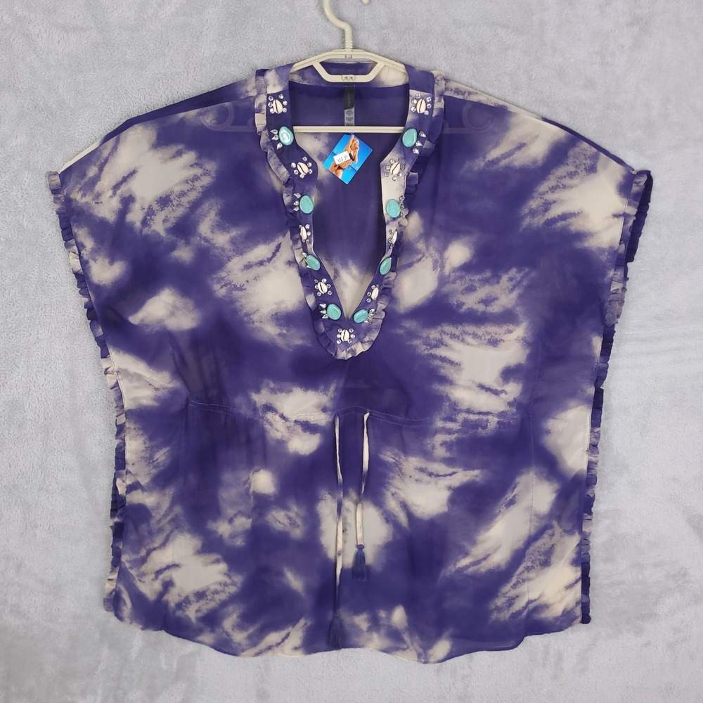 Victoria's Secret Kaftan Swimsuit Cover Up Dress Size XS/S Tie Dye Beaded V-Neck